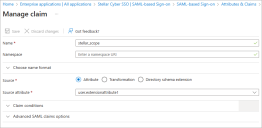 Screen capture of the Microsoft Entra Manage Claim configuration