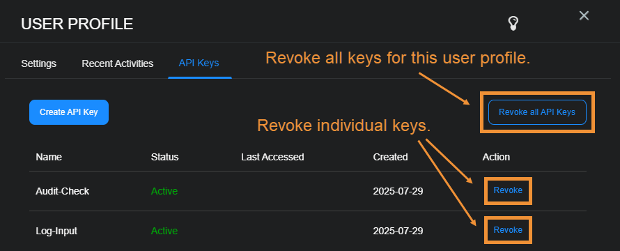 User Profile Recent Activities screen