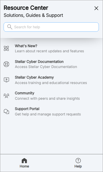 Select the image to expand and collapse it. Screen capture of the Resource Center menu