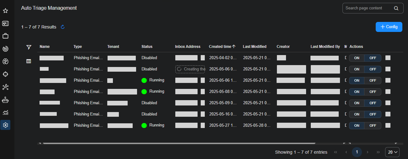 Select the image to expand and collapse it. Screen capture of the Auto Triage Management page