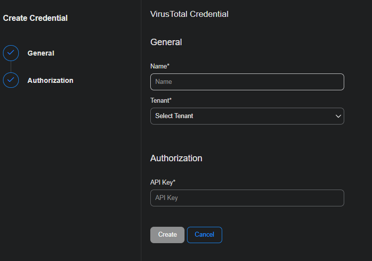 Selec the image to expand and collapse it. Screen capture of the Create Credential settings