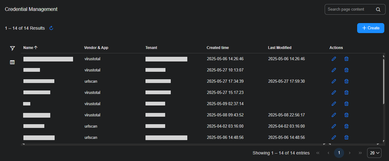 Select the image to expand and collapse it. Screen capture of the Credential Management page