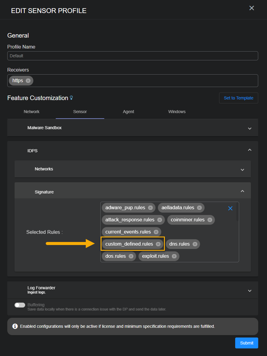 Sensor Import Security Rules