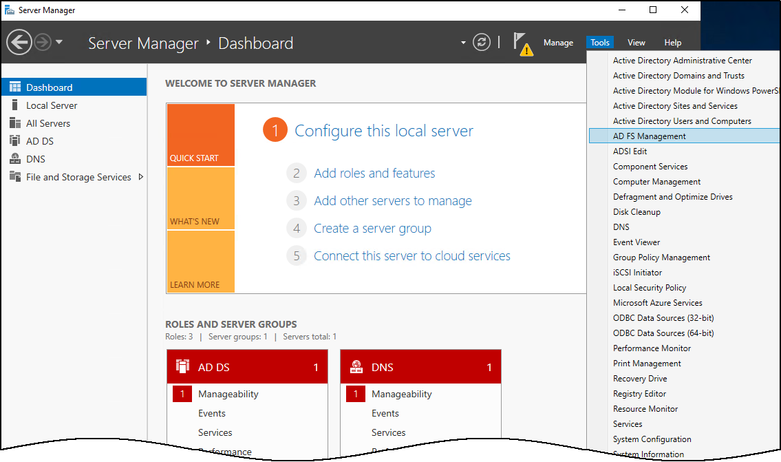 Select to expand image Screen capture of the Server Manager Dashboard