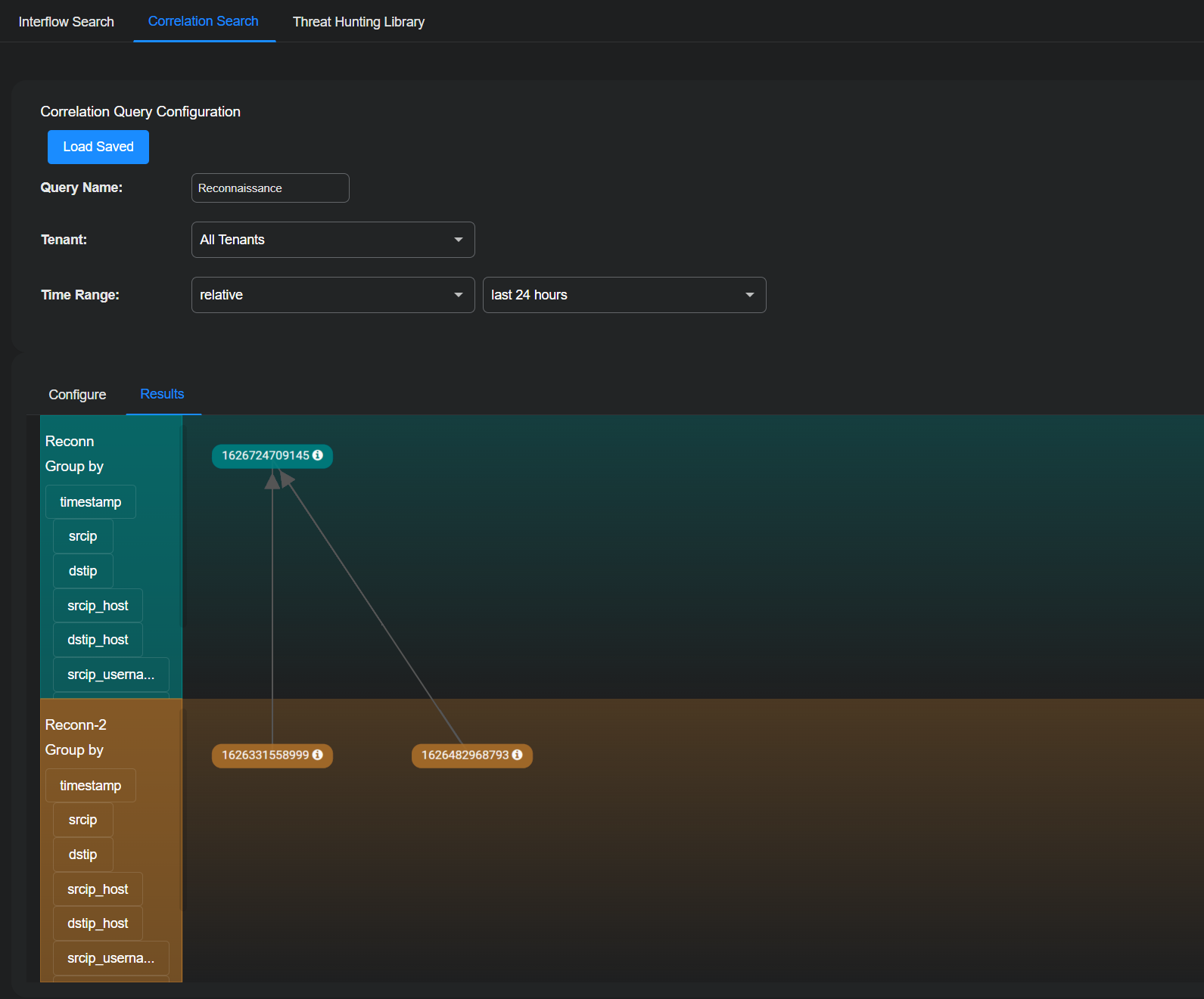 Select the image to expand and collapse it. Screen capture showing correlation query results