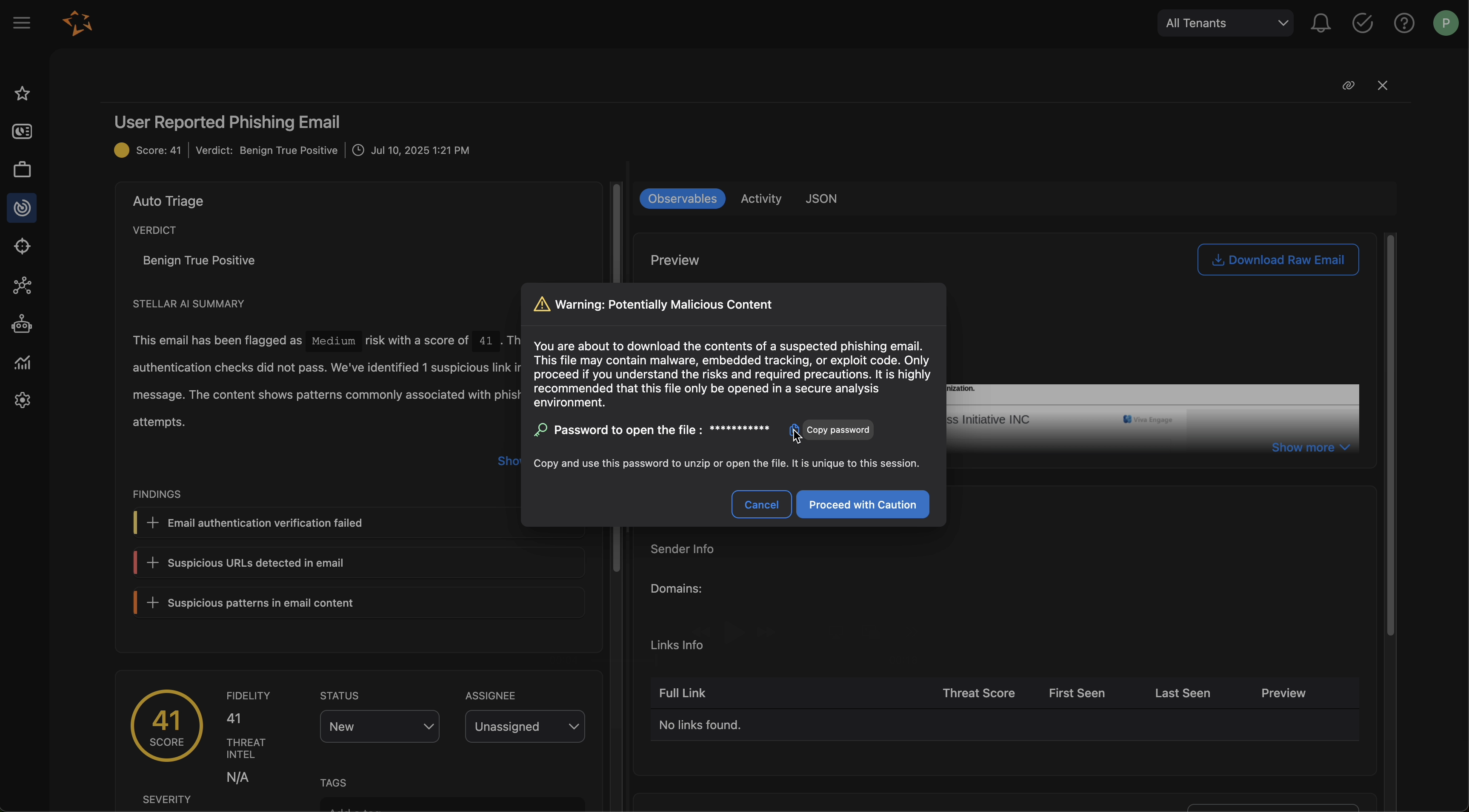 Select the image to expand and collapse it. Screen capture of the Observables section with a warning prompt displayed