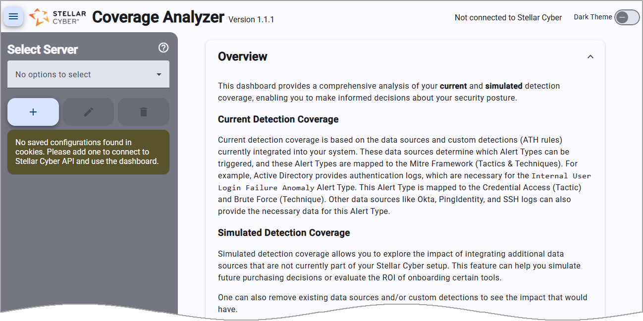 Select the image to expand and collapse it. Screen capture with a partial view of the Coverage Analyzer application