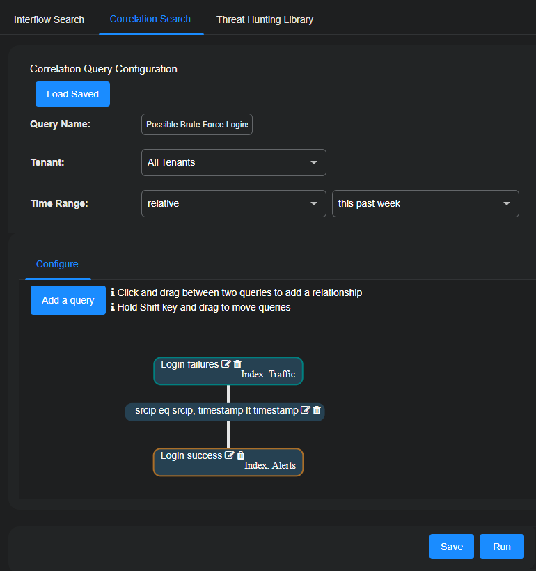 Select to the image to expand and collapse it. Screen capture showing he correlation query configuration