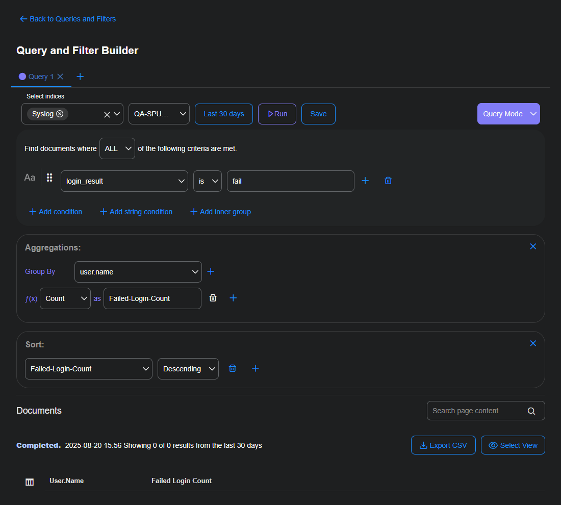 Selec the image to expand and collapse it. Screen capture of the Query Builder with Aggregation settings