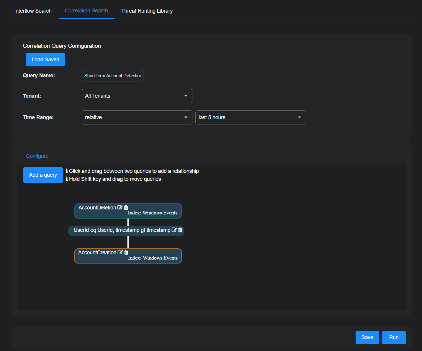 Correlation Query Configuration complete Screen capture of a completed Correlation Query Configuration