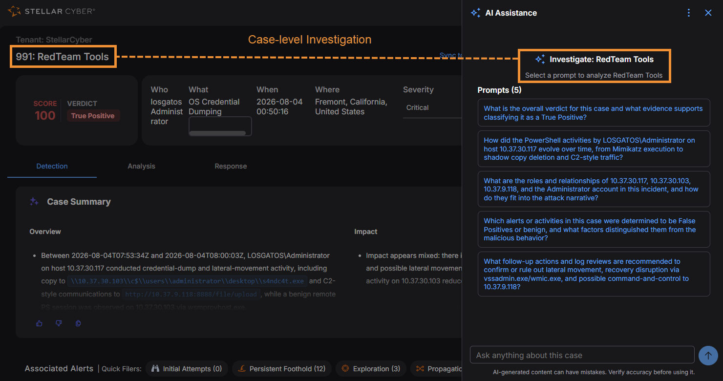 Select the image to expand and collapse it. Screen capture of the AI Assistance panel opened at the case level