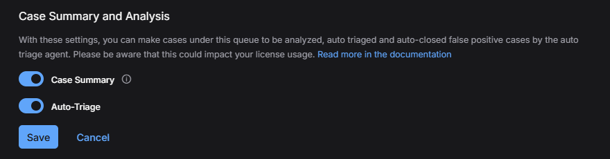 Select the image to expand and collapse it. Screen capture showing the Case Summary and Analysis section of the queue builder