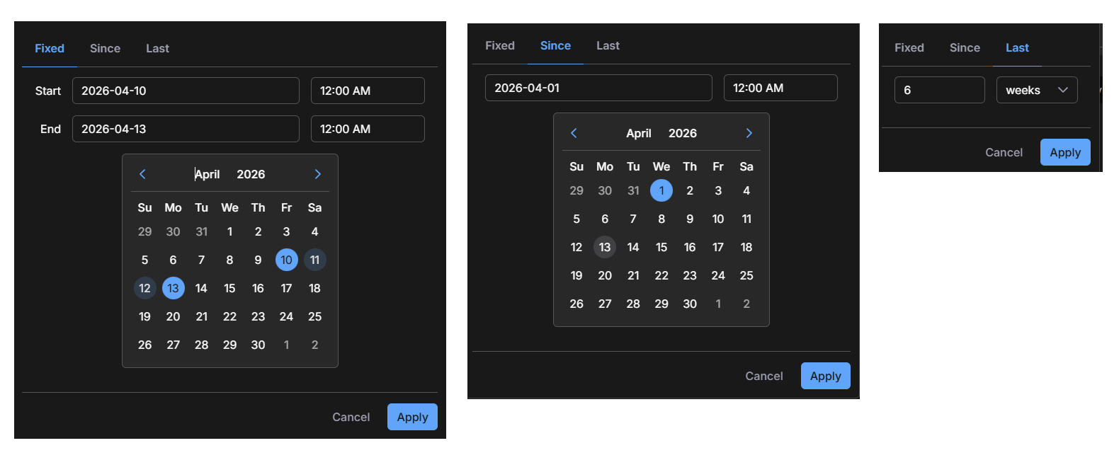 Select to expand and collapse the image. Screen captures of alert view duration options