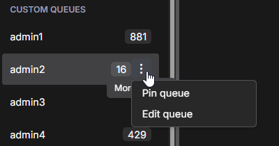 Select the image to expand and collapse it. Screen capture showing the Pin queue option
