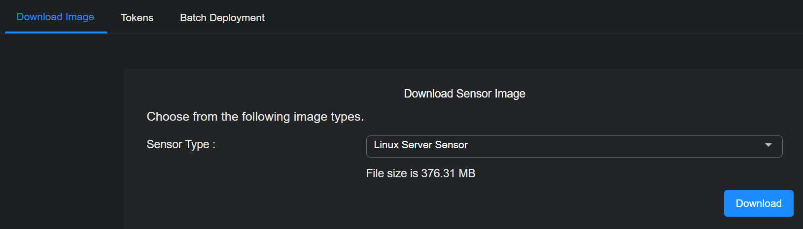 Download Linux Server Sensor image for installation Screen capture of the Linux Server Sensor download