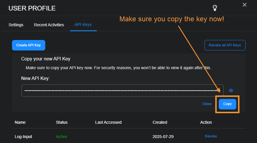 User Profile Recent Activities screen