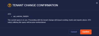 Screen capture of the Tenant Change Confirmation in the Query Builder