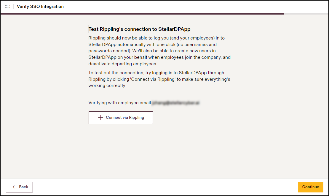 Rippling - Verify SSO Integration Screen capture of Rippling - Verify SSO Integration