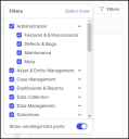 Screen capture of the product roadmap filters