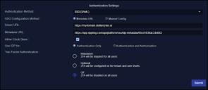 Screen capture of Metadata URL authentication settings