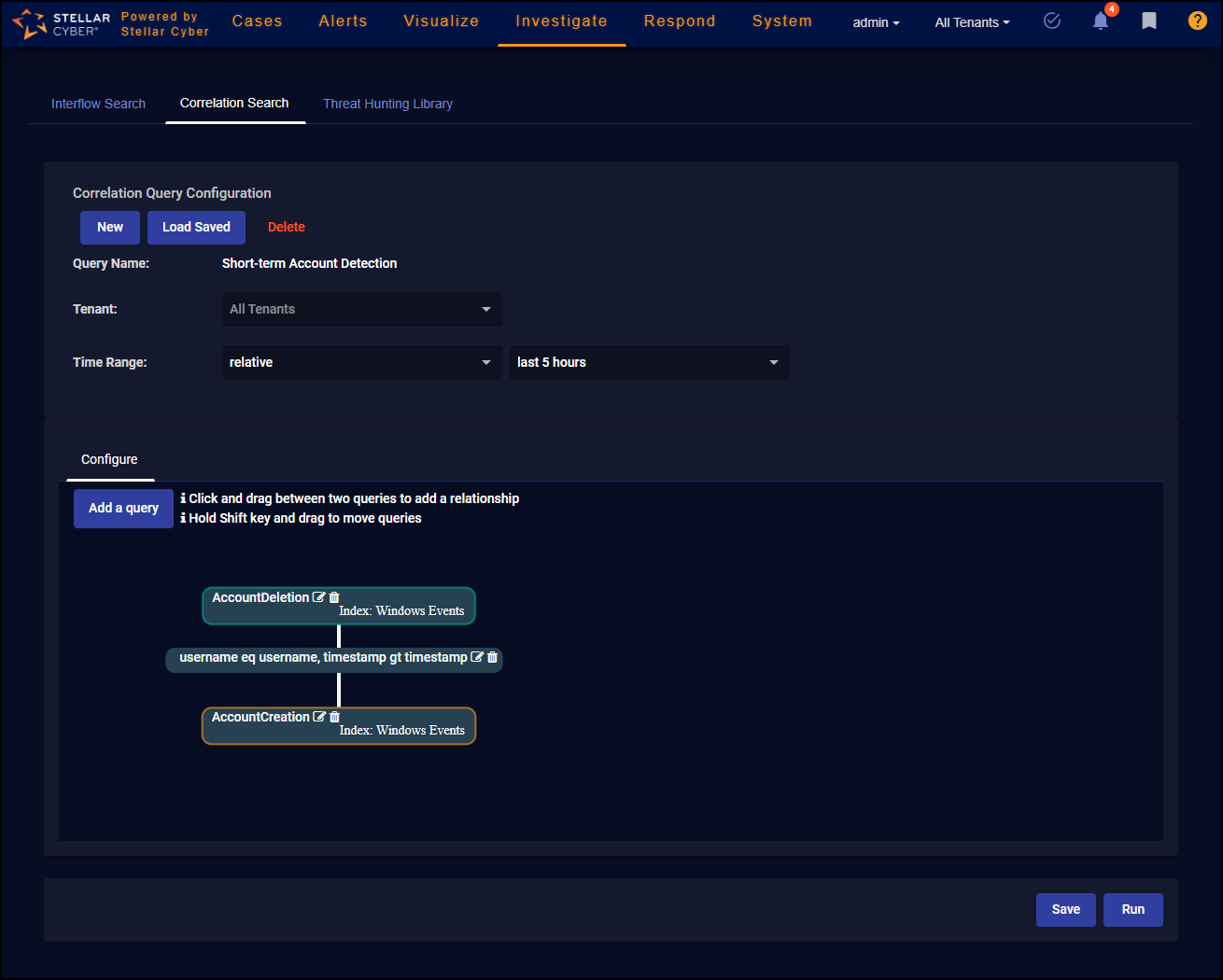 Correlation Query Configuration complete Screen capture of a completed Correlation Query Configuration