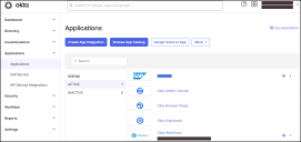 Screen capture of the Applications page in the Okta UI