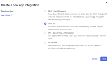 Screen capture of "Create a new app integration" in the Okta UI