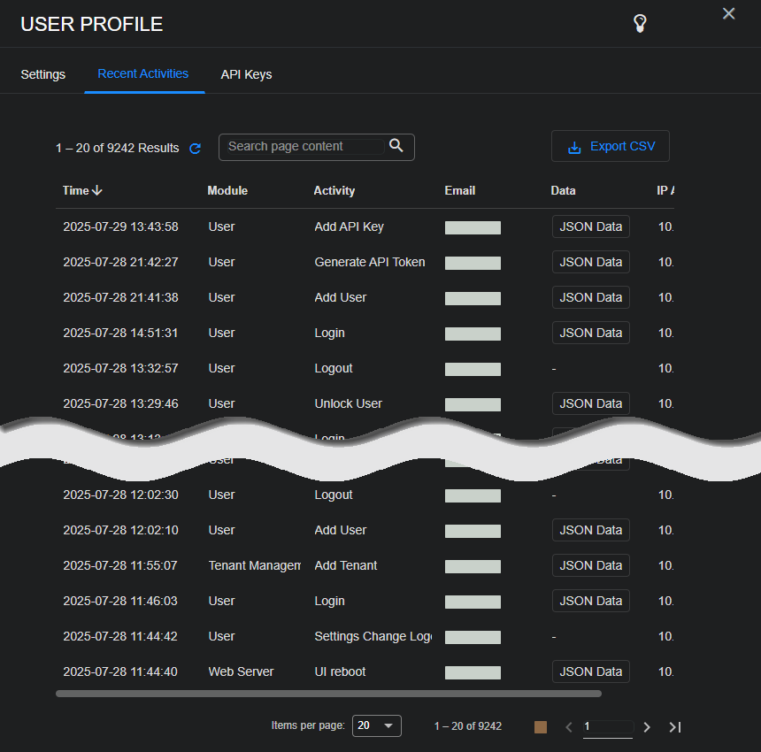 User Profile Recent Activities screen