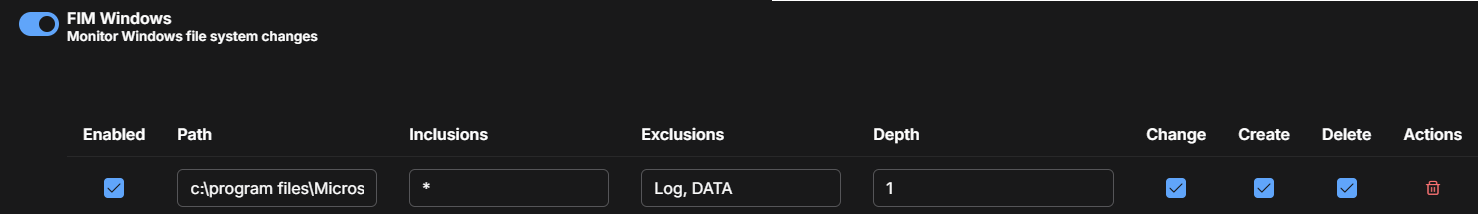 Image of FIM Windows settings