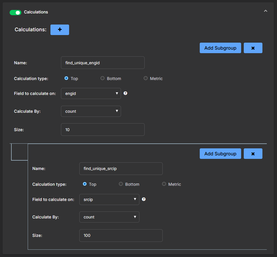 Select the image to expand and collapse it. Screen capture of the Caluculations section of an ATH playbook
