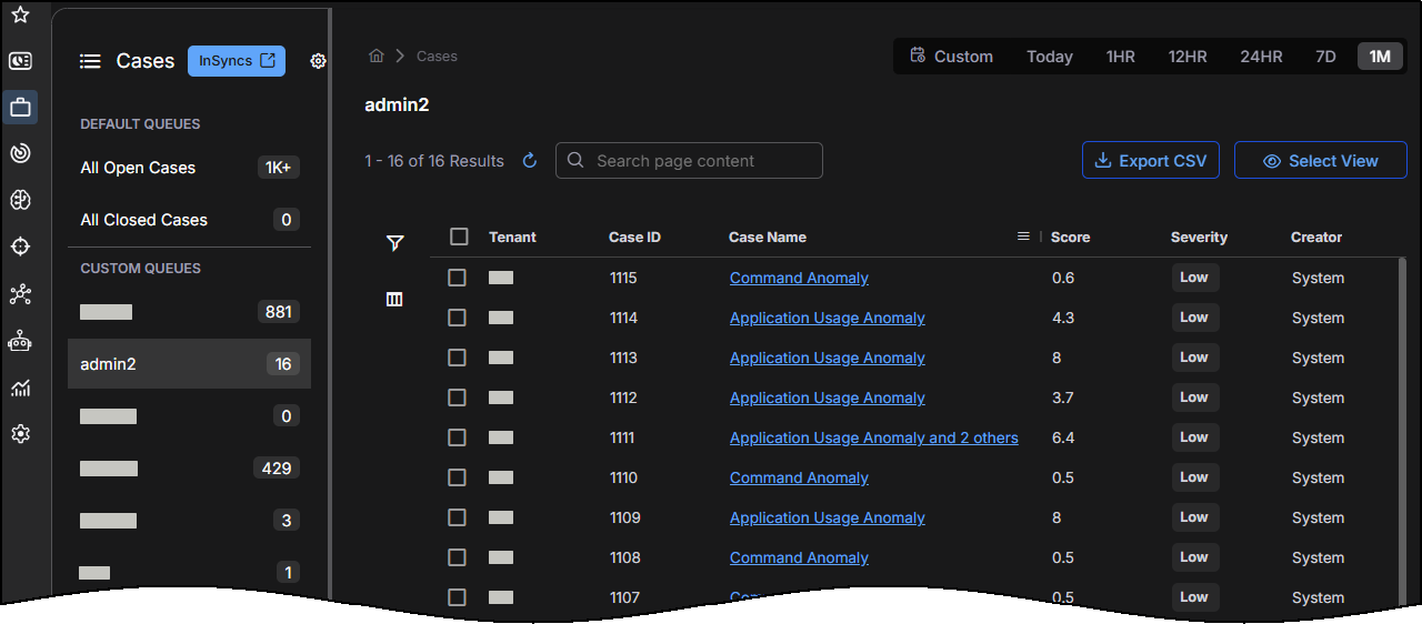 Select the image to expand and collapse it. Screen capture showing the Cases display
